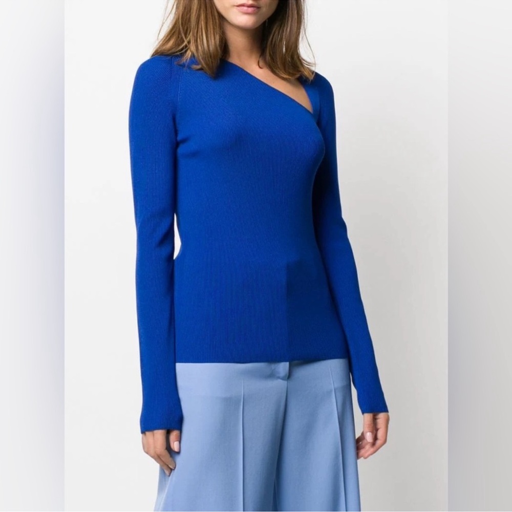 Asymmetrical Blue Helmut Lang Ribbed Long Sleeve Shirt size M
